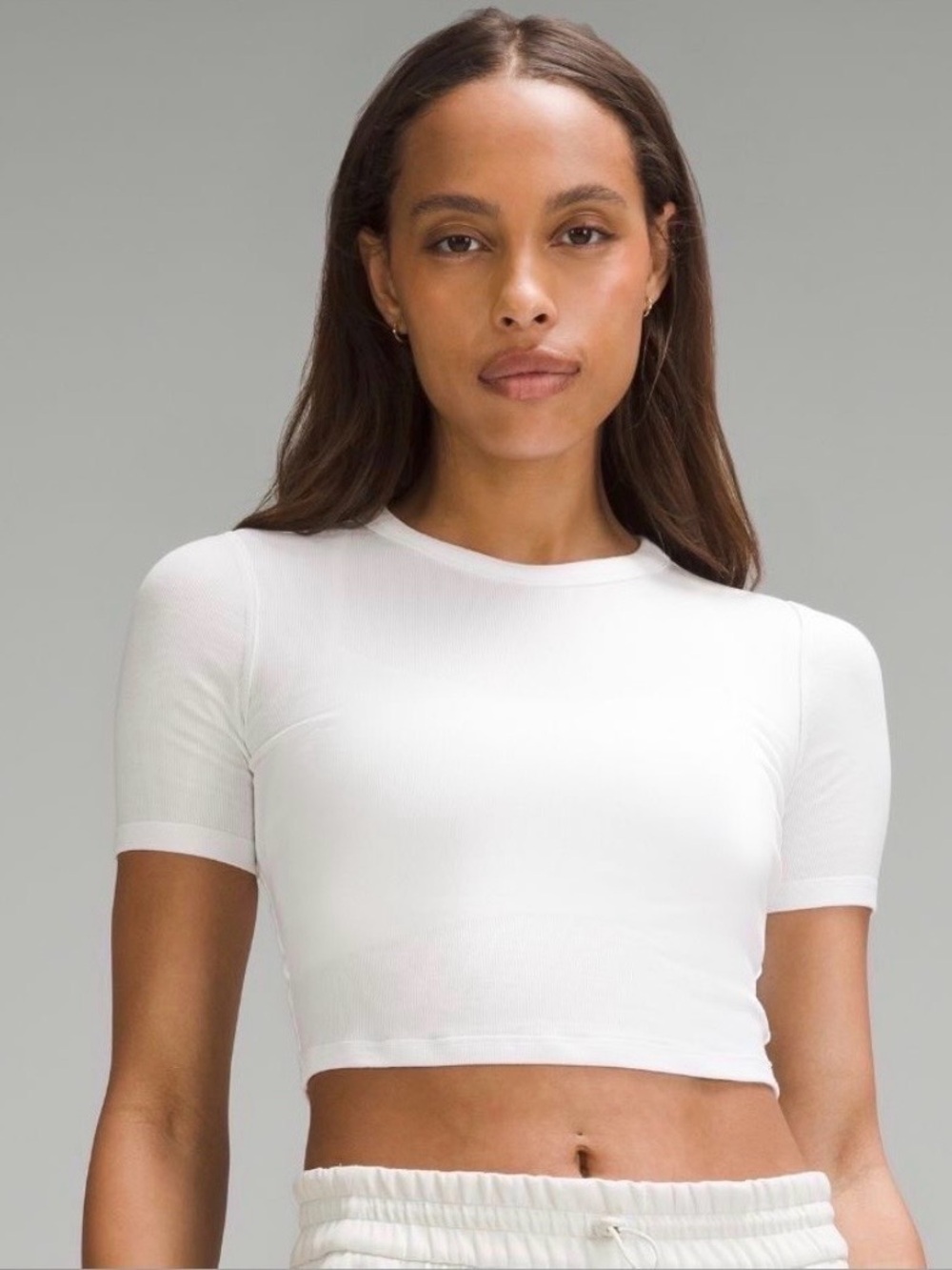Lululemon Hold Tight Cropped Tee White Ribbed Stretch Short Sleeve Top NWT Size6 - Picture 5 of 5